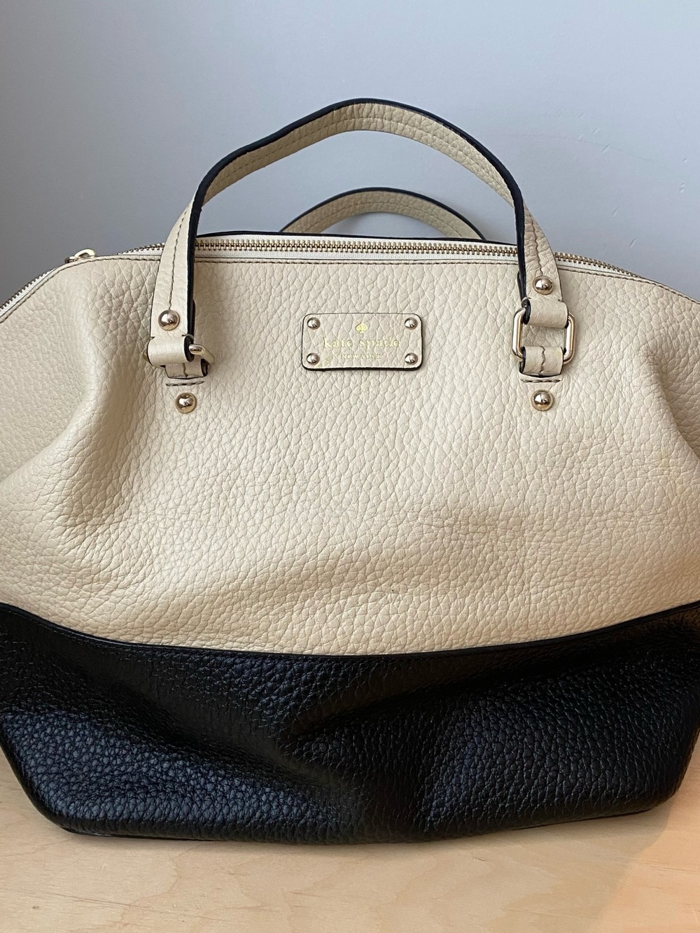 Kate Spade Grove Court Blaine Black + Cream Pebbled Leather Large Tote